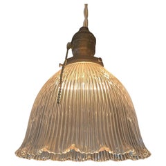 Industrial Scalloped Prismatic Holophane Bell Pendant Light