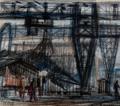 Industrial Scene Painting by Hungarian Artist Bizse Janos, Contemporary