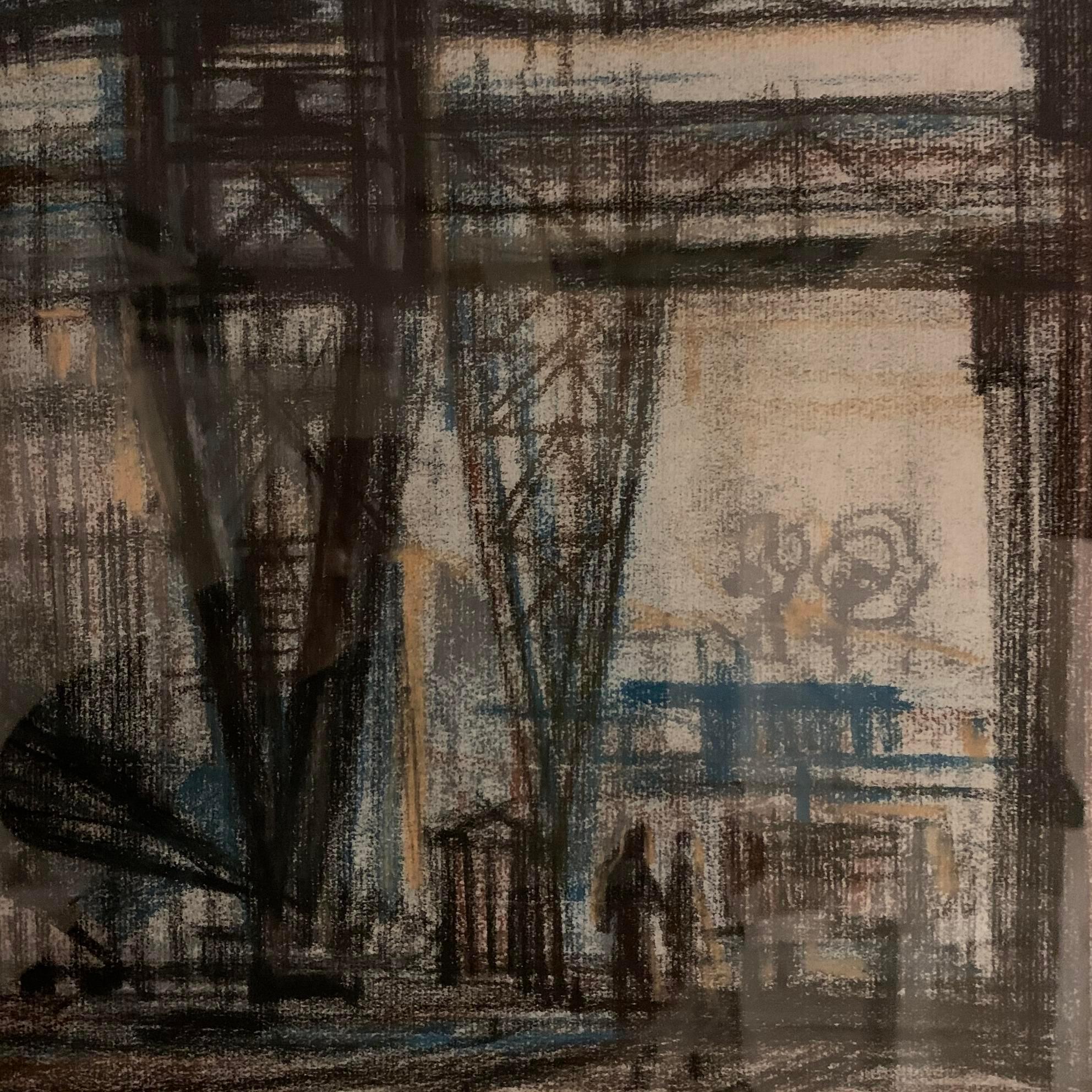 Industrial Scene Painting by Hungarian Artist Bizse Janos, Contemporary In Good Condition For Sale In New York, NY