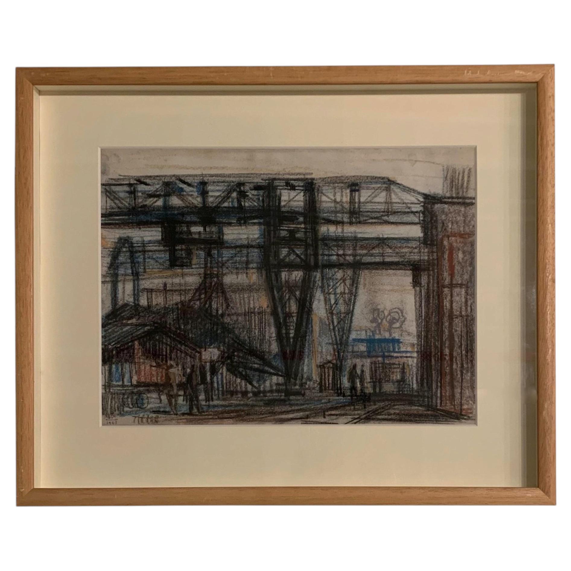 Industrial Scene Painting by Hungarian Artist Bizse Janos, Contemporary