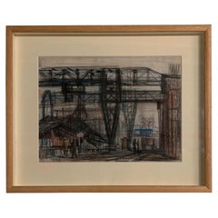 Industrial Scene Painting by Hungarian Artist Bizse Janos, Contemporary