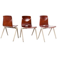 Industrial Set of Eight Galvanitas Plywood and Metal School Chairs, 1960s
