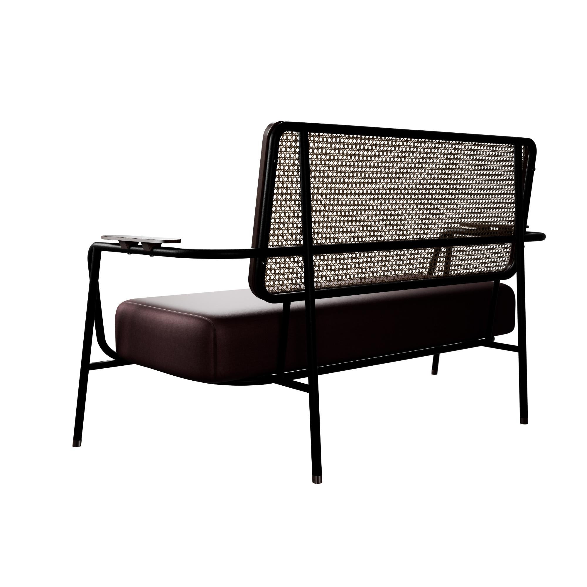 Portuguese Industrial Settee DUV Cherry velvet handcrafted by Murmurio For Sale
