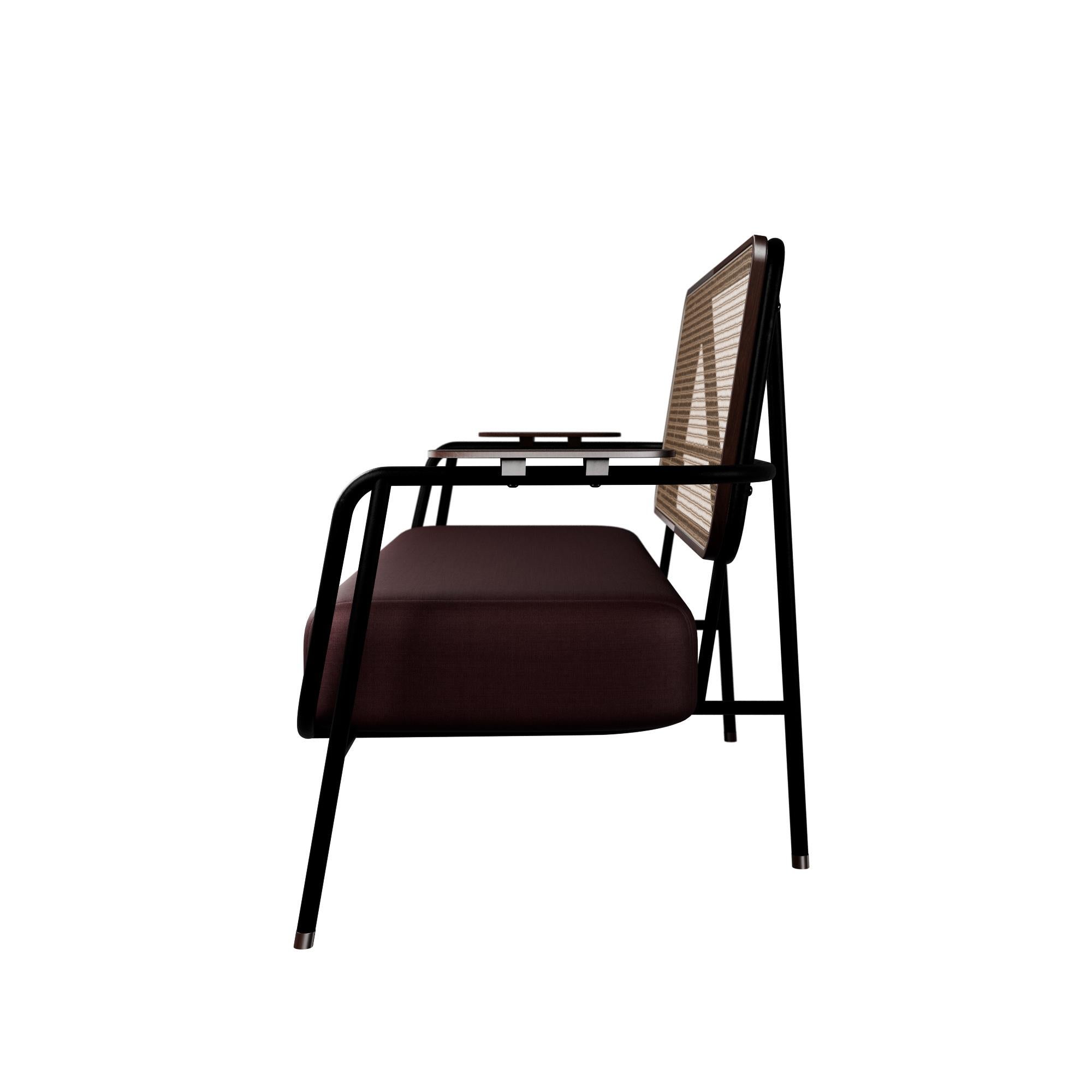 Contemporary Industrial Settee DUV Cherry velvet handcrafted by Murmurio For Sale
