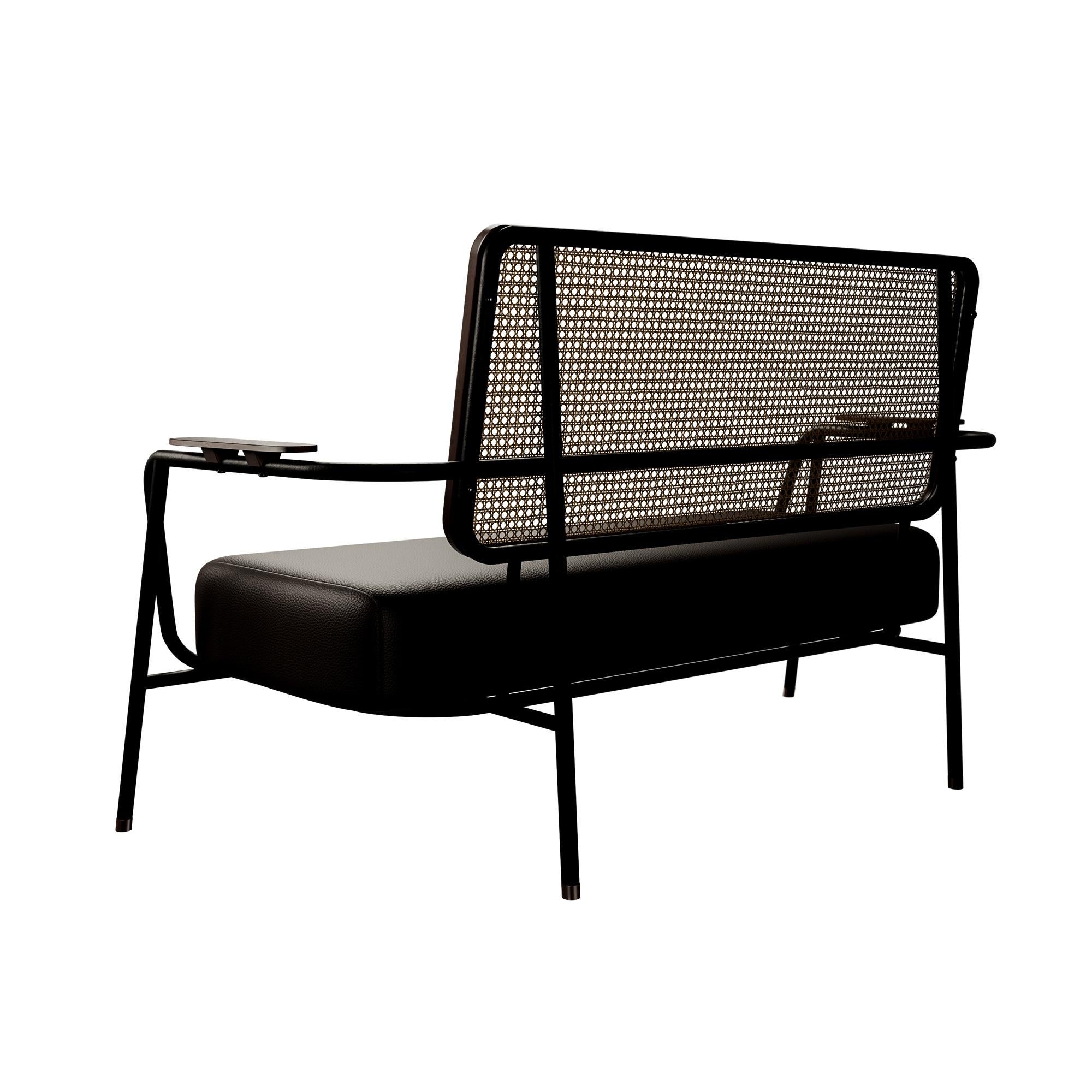 Portuguese Industrial Settee DUV Cocoa leather handcrafted by Murmurio For Sale