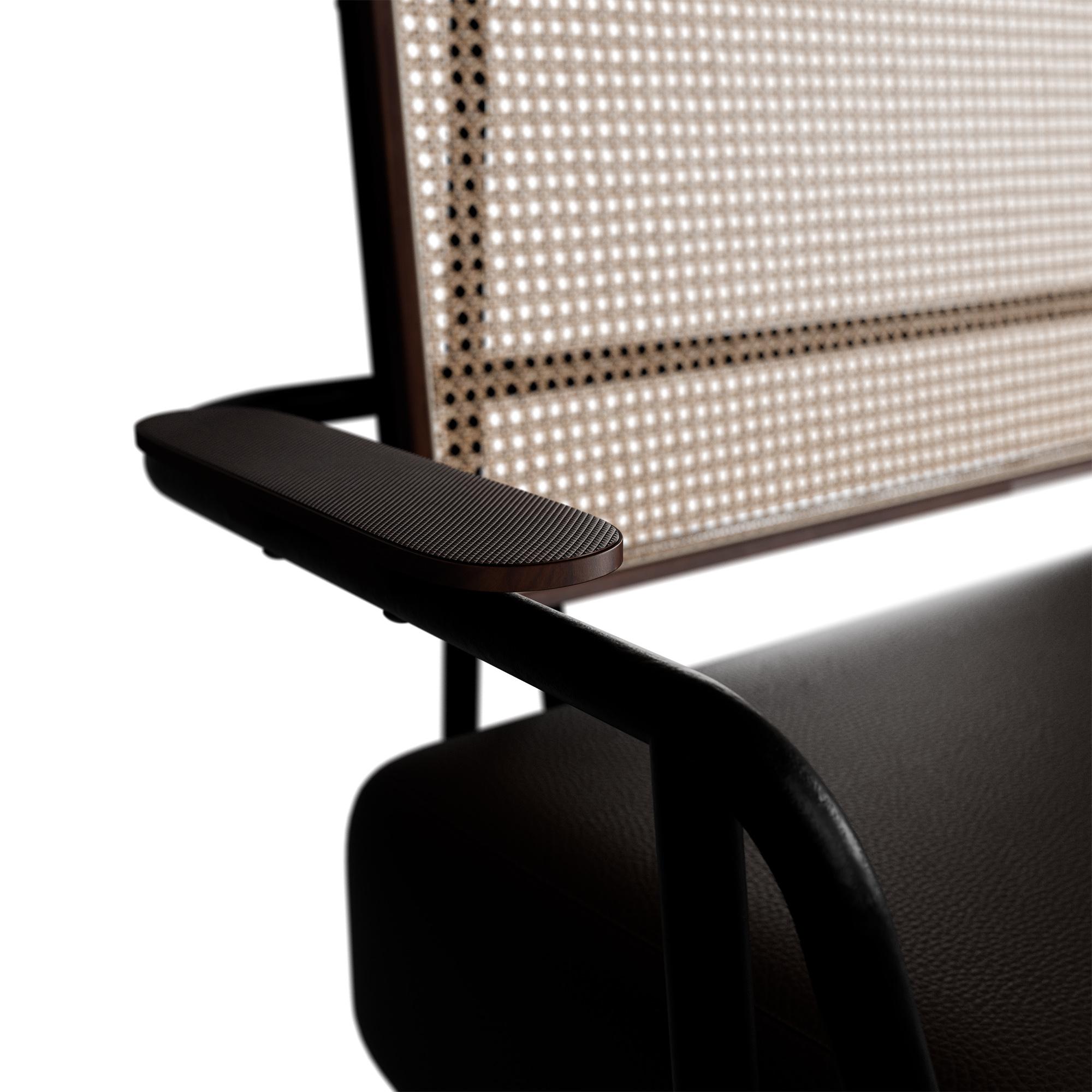 Caning Industrial Settee DUV Cocoa leather handcrafted by Murmurio For Sale