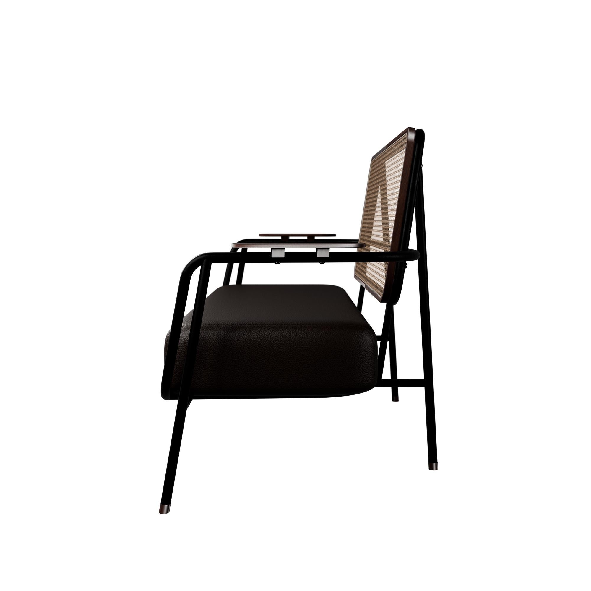 Contemporary Industrial Settee DUV Cocoa leather handcrafted by Murmurio For Sale