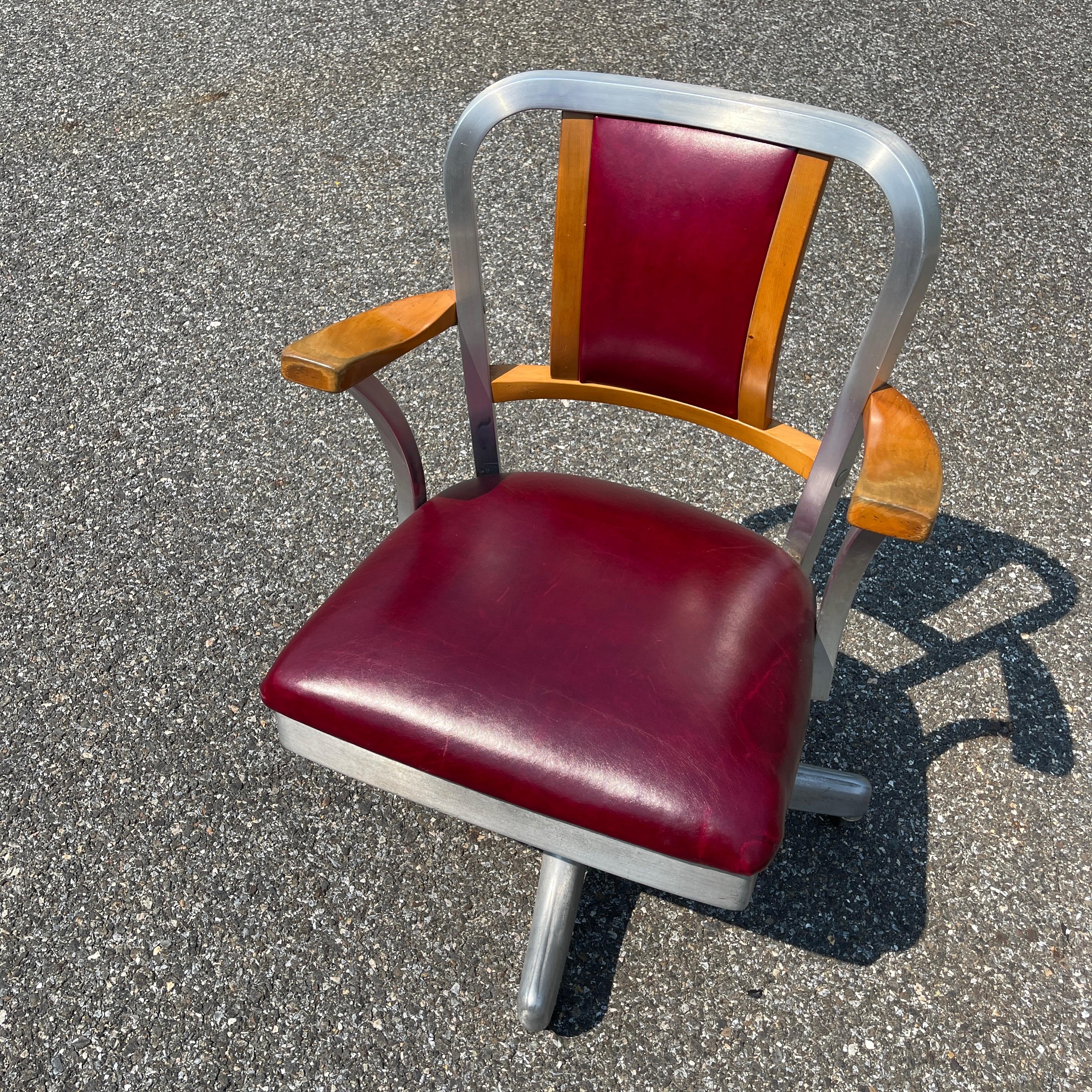 Industrial Shaw Walker Aluminum and Leather Desk Chair, Circa 1960 13