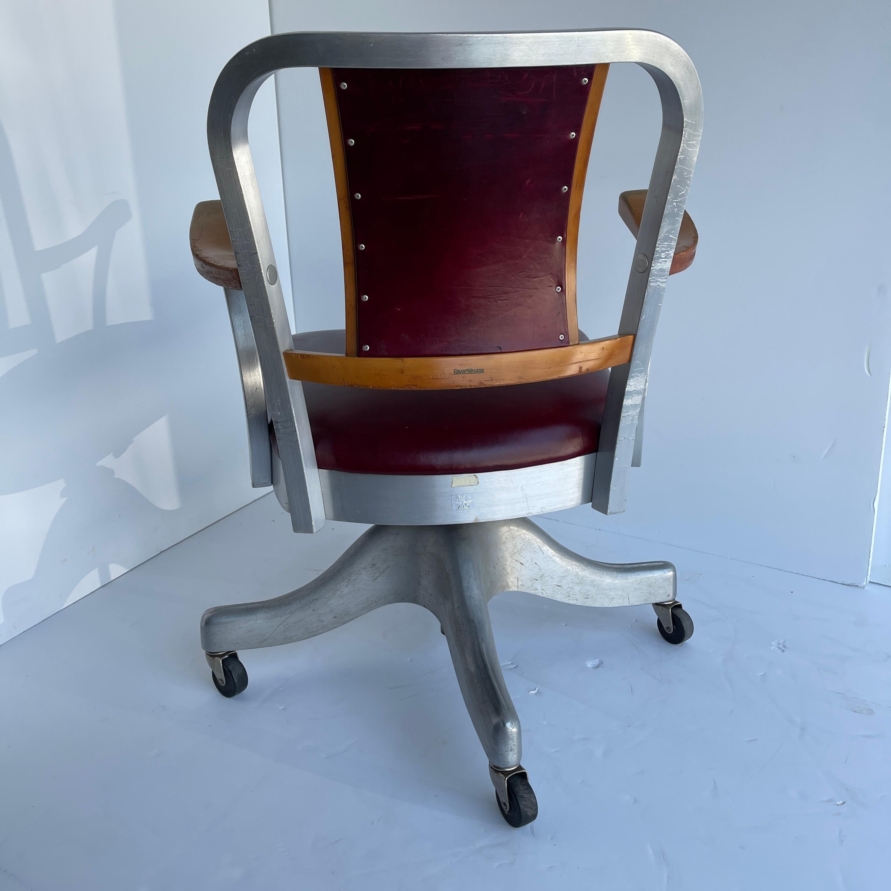 American Industrial Shaw Walker Aluminum and Leather Desk Chair, Circa 1960