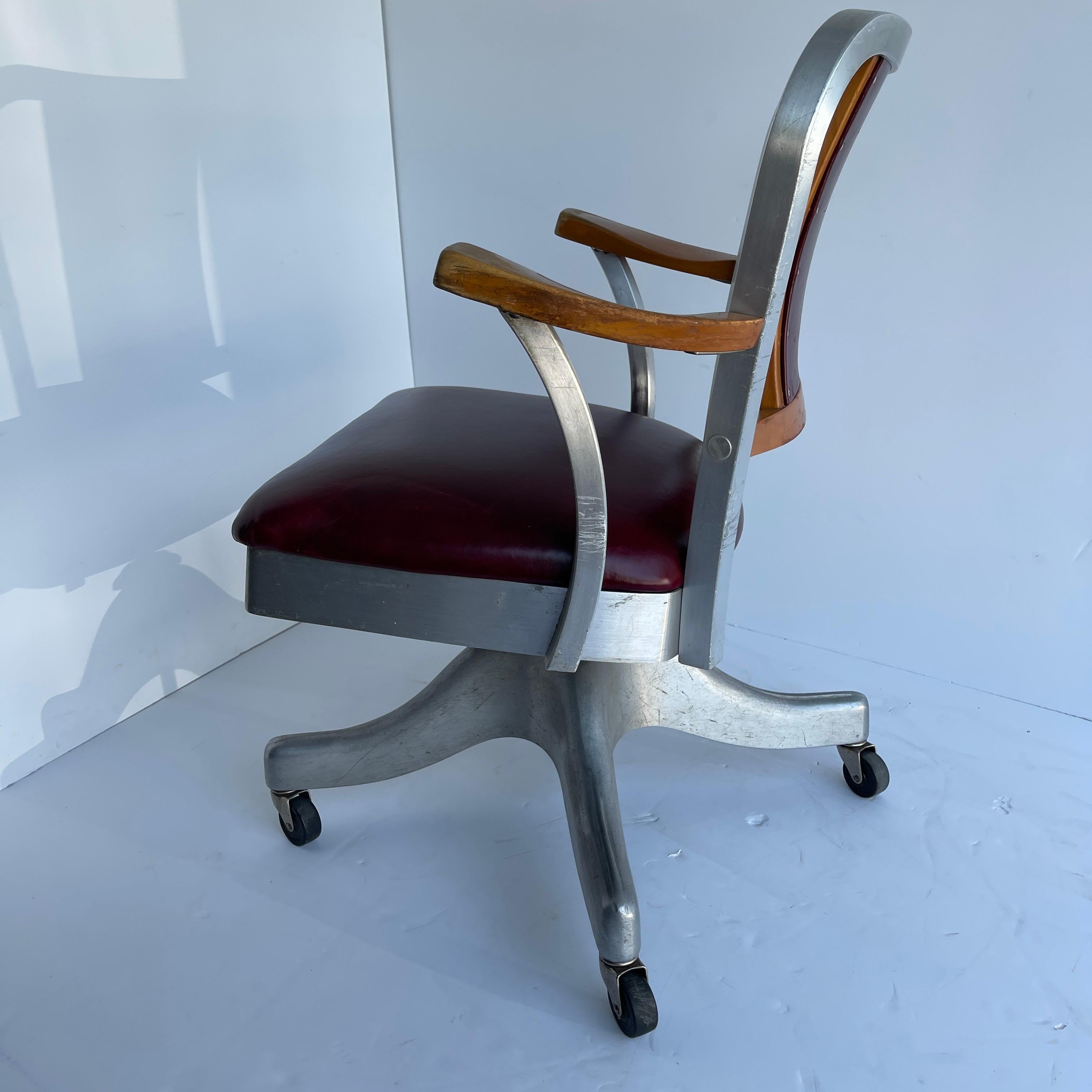 Industrial Shaw Walker Aluminum and Leather Desk Chair, Circa 1960 2