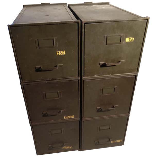 Industrial Shaw Walker Stacking File Cabinets Six in Original Green at ...