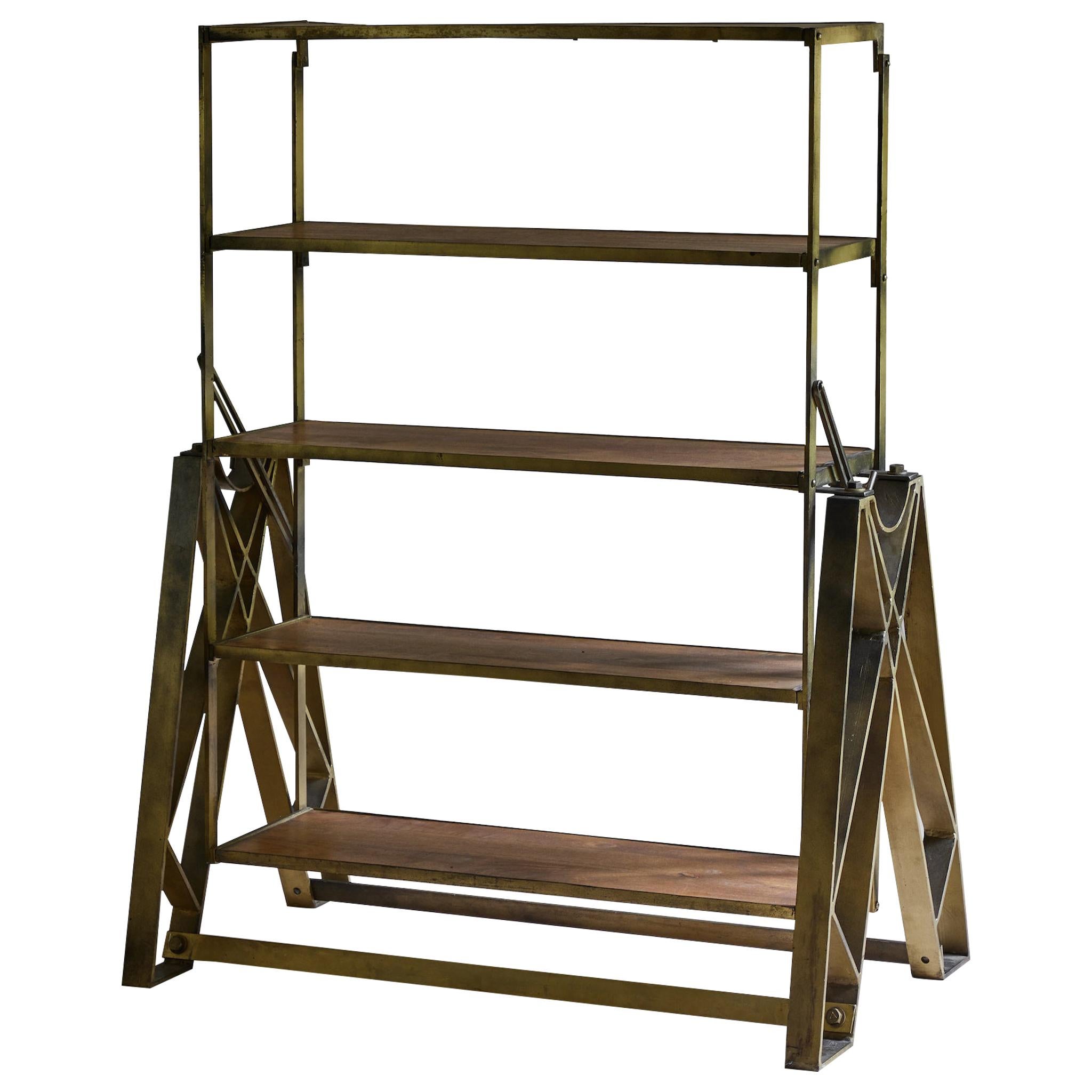 Vintage Industrial, Adjustable Metal Shelves with Wooden Top at 1stDibs