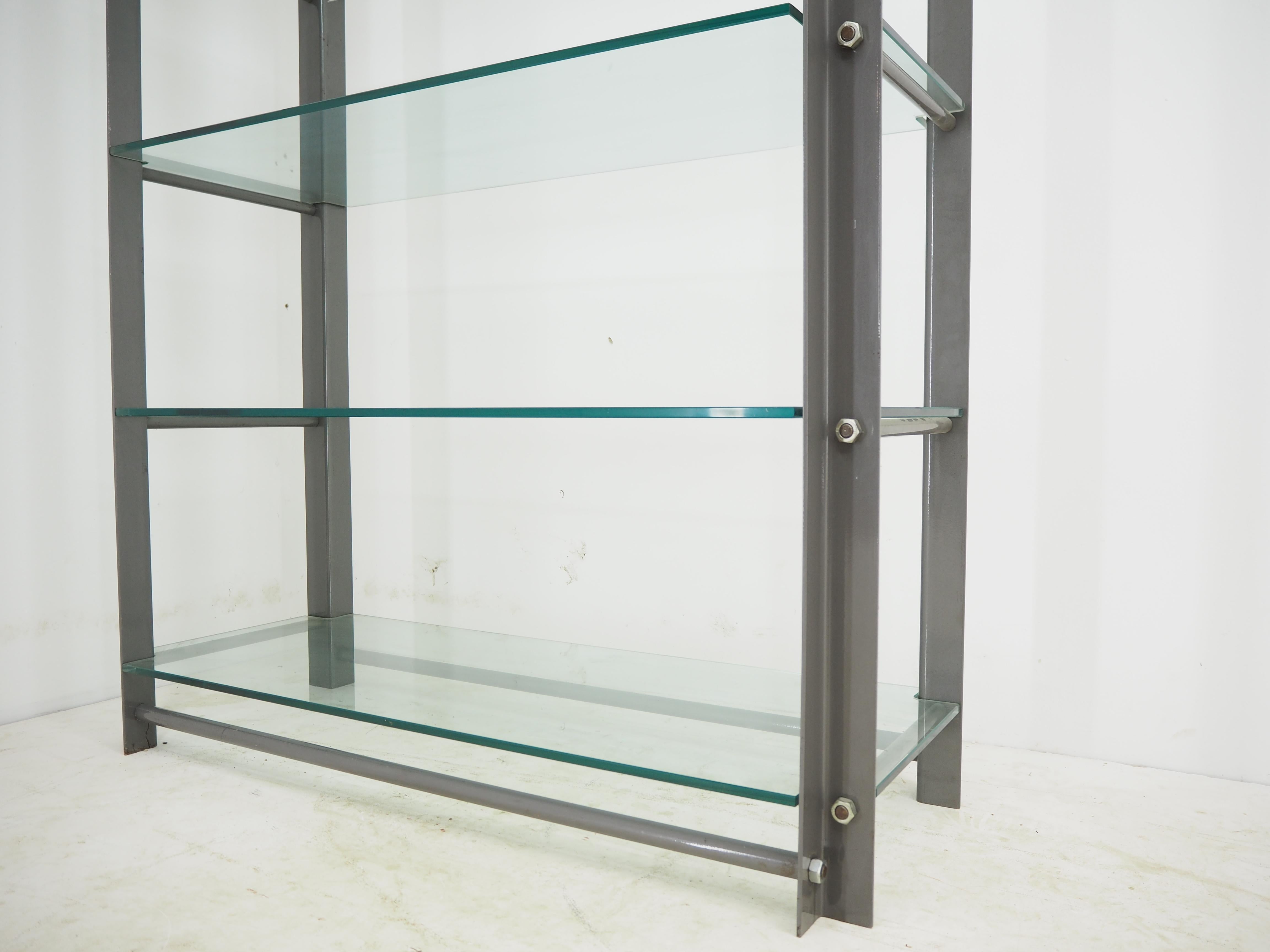 European Industrial Shelves, Steel and Tempered Glass, 2000s For Sale