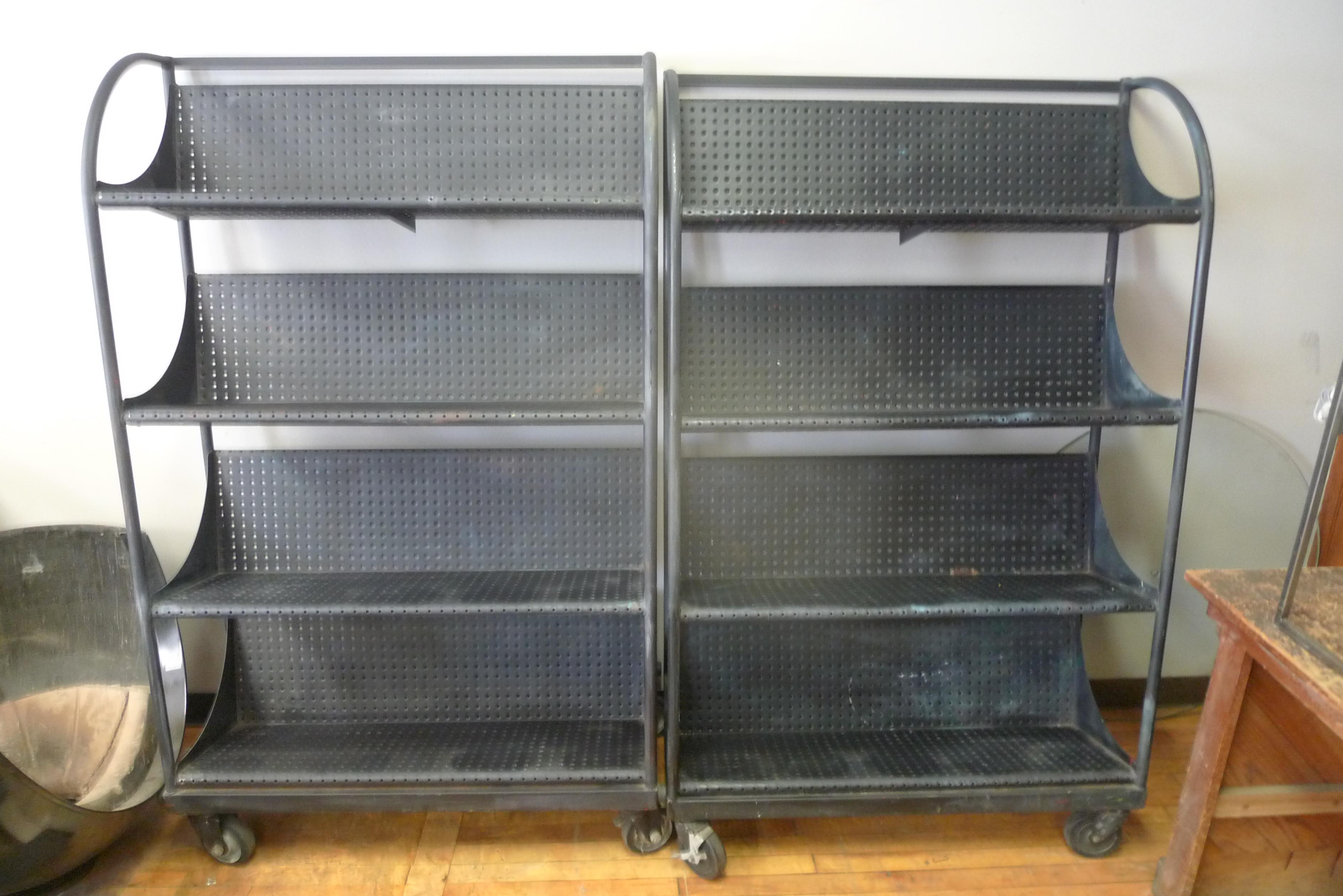 Industrial Shelving Unit on Wheels with Perforated, Black-Painted Steel Shelves 4