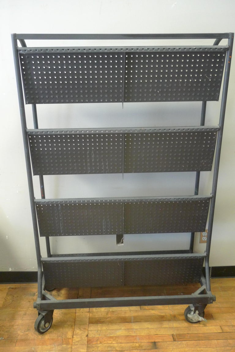 Industrial Shelving Unit on Wheels with Perforated, BlackPainted Steel