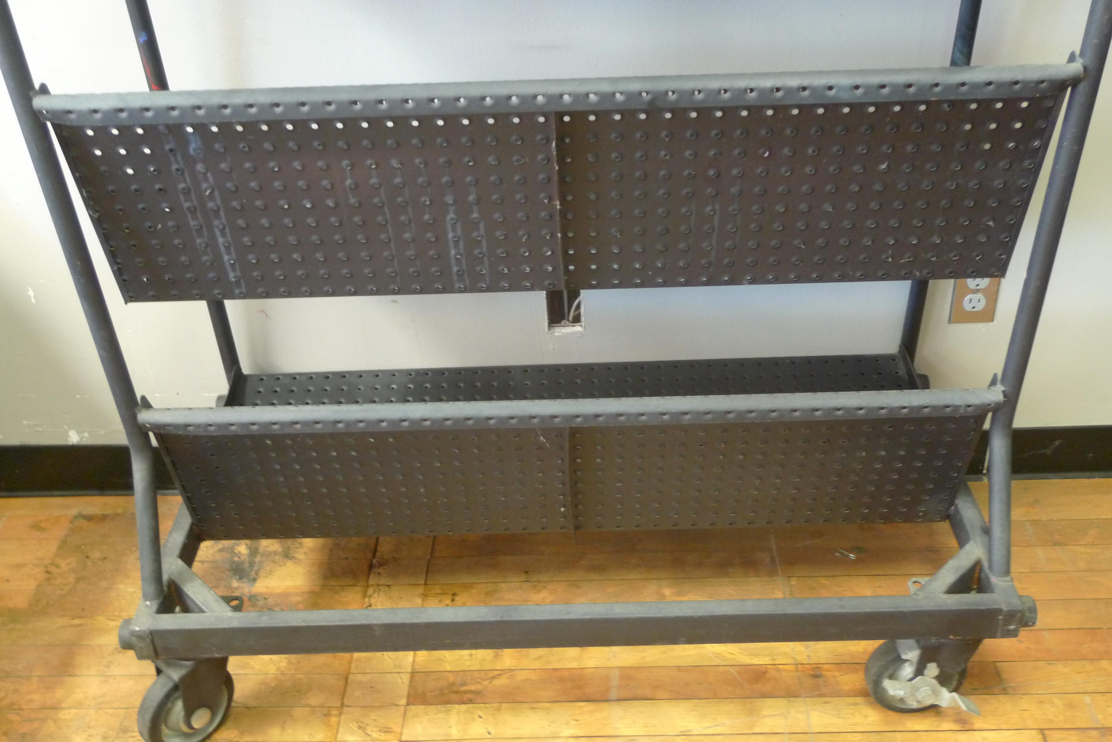 Industrial Shelving Unit on Wheels with Perforated, Black-Painted Steel Shelves 2