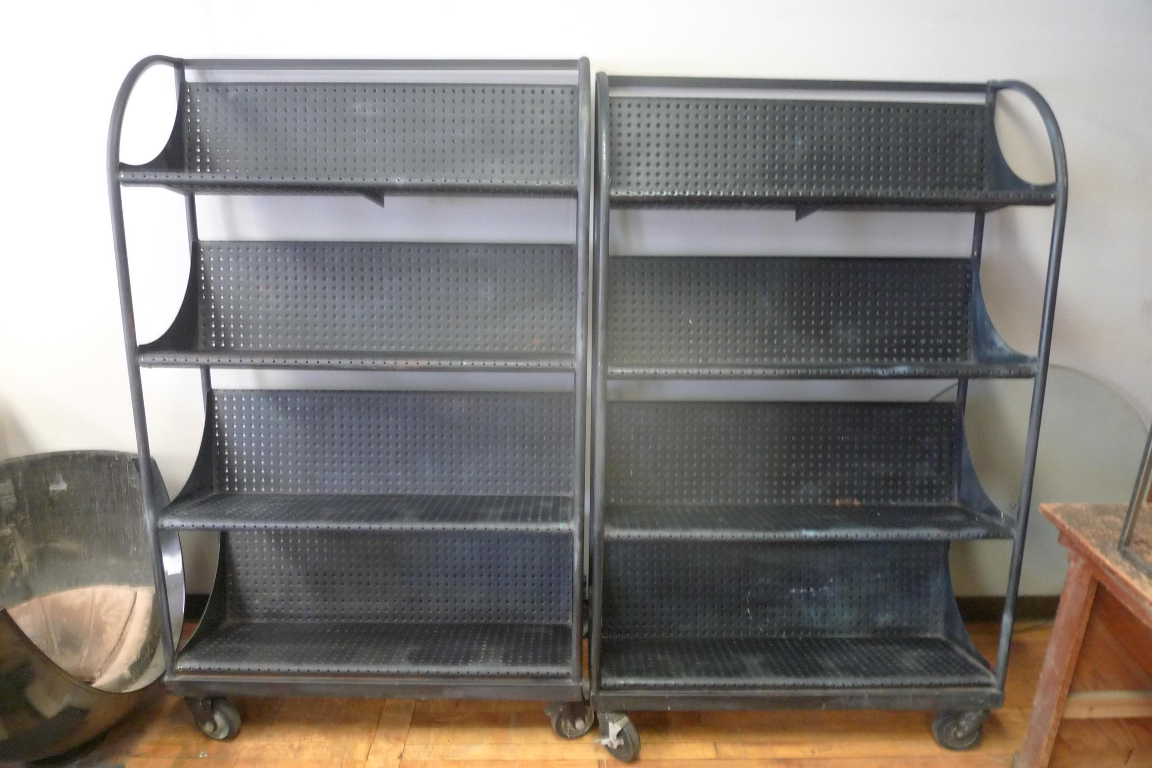 Industrial Shelving Unit on Wheels with Perforated, Black-Painted Steel Shelves 3