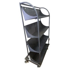 Used Industrial Shelving Unit on Wheels with Perforated, Black-Painted Steel Shelves