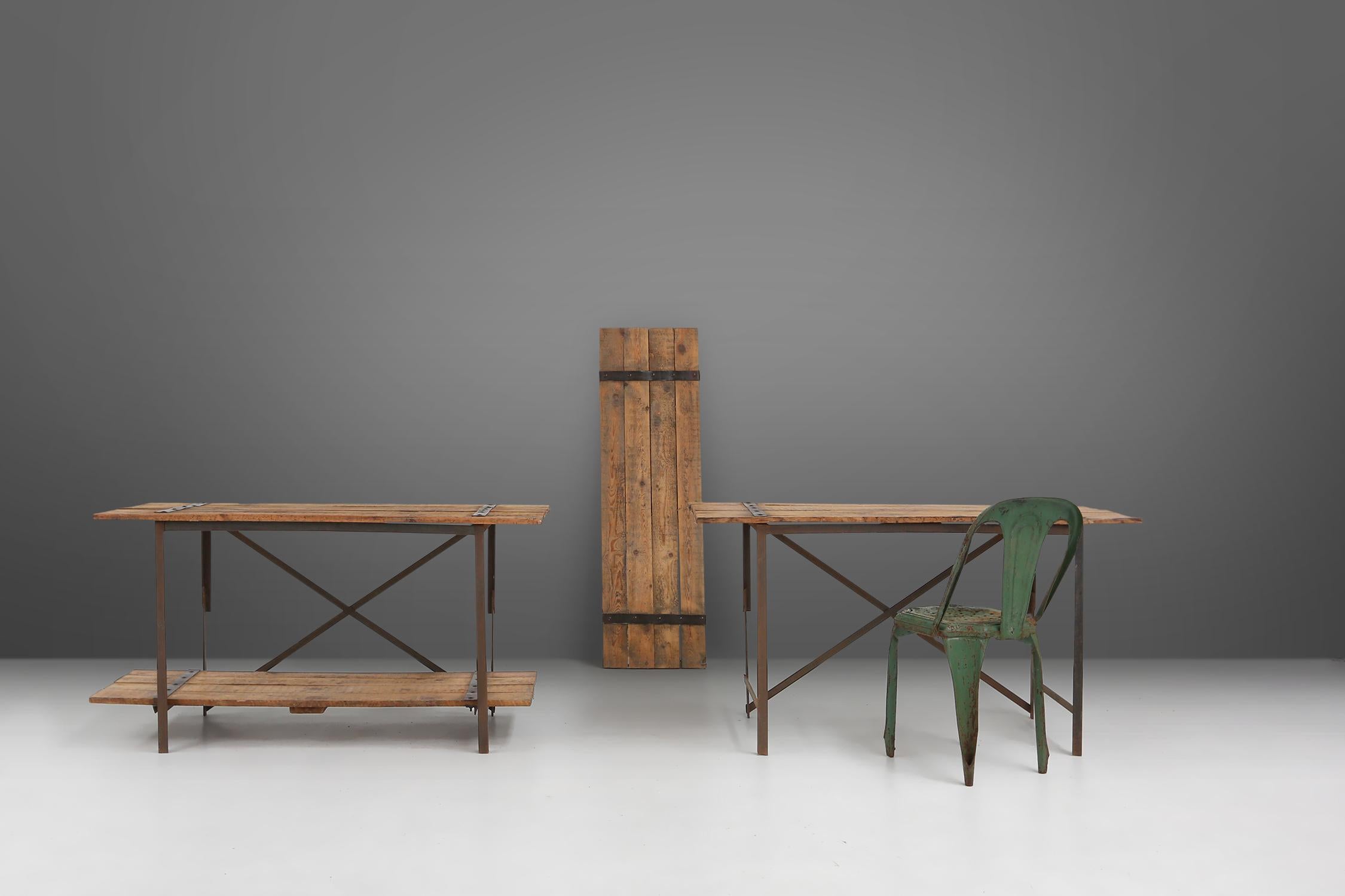 Table d'appoint industrielle avec cadre en métal et plateau en bois et plateau amovible, Be en vente 6