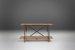 Industrial side table with metal frame and wooden top and removable platform, Be