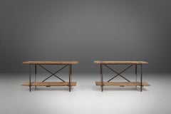 Industrial side table with metal frame and wooden top and removable platform, Be