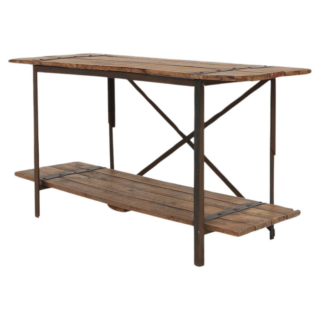 Industrial side table with metal frame and wooden top and removable platform, Be For Sale