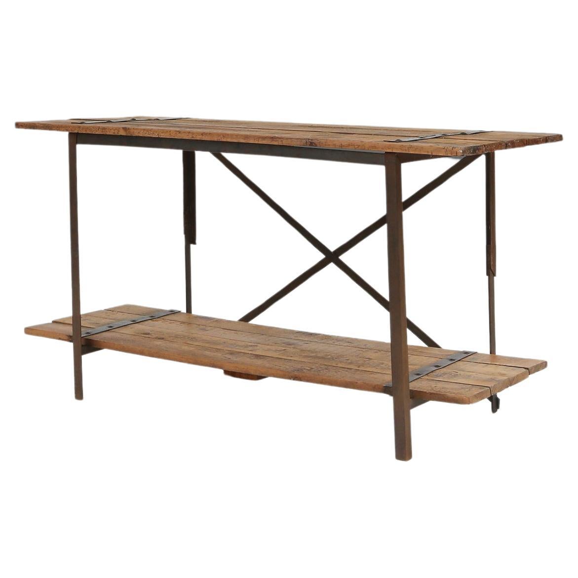 Industrial side table with metal frame and wooden top and removable platform, Be For Sale