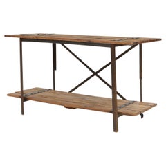 Industrial side table with metal frame and wooden top and removable platform, Be