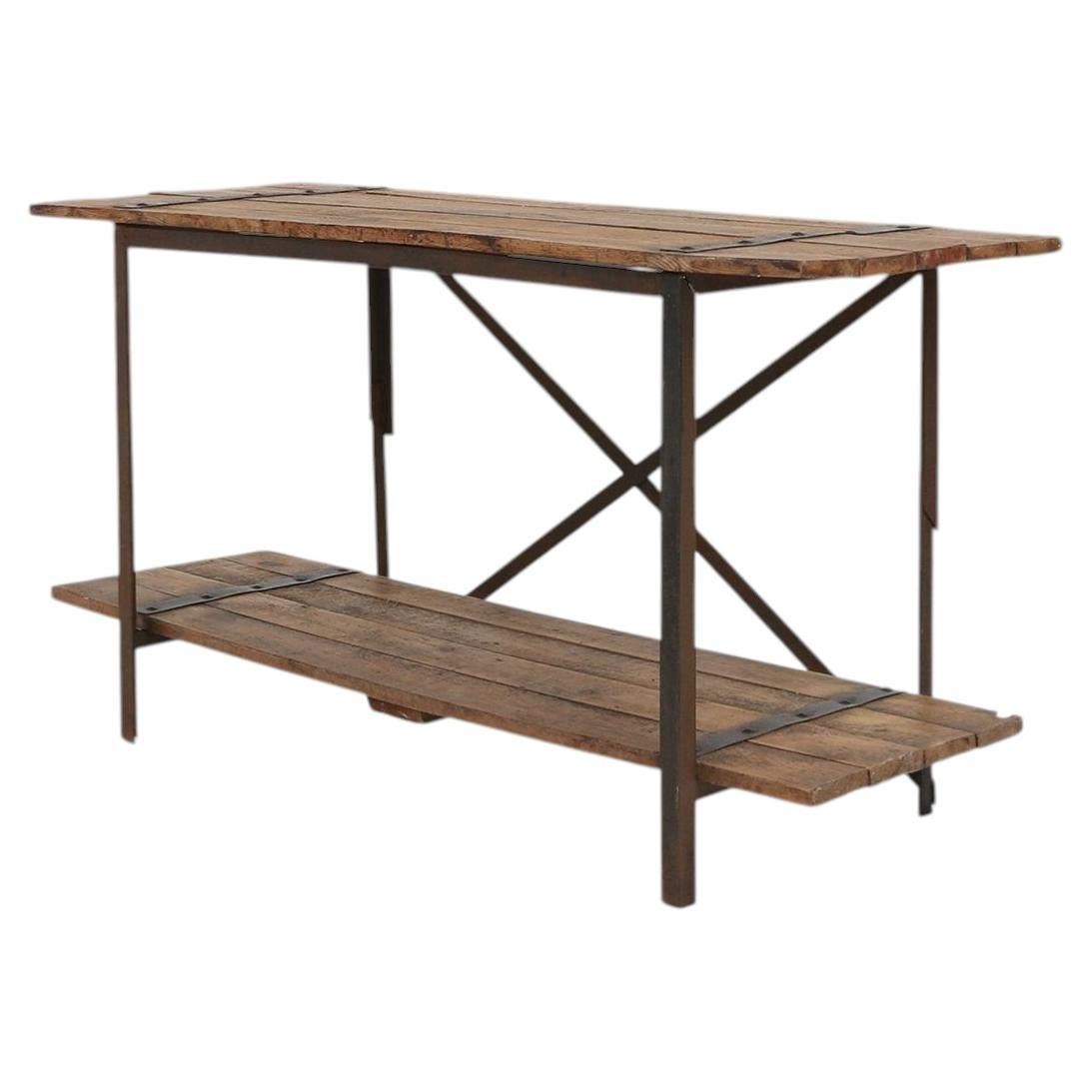 Pre-owned 1stdibs Industrial Side Table With Metal Frame And Wooden Top And Removable Platform, Be In Brown