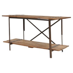Industrial side table with metal frame and wooden top and removable platform, Be