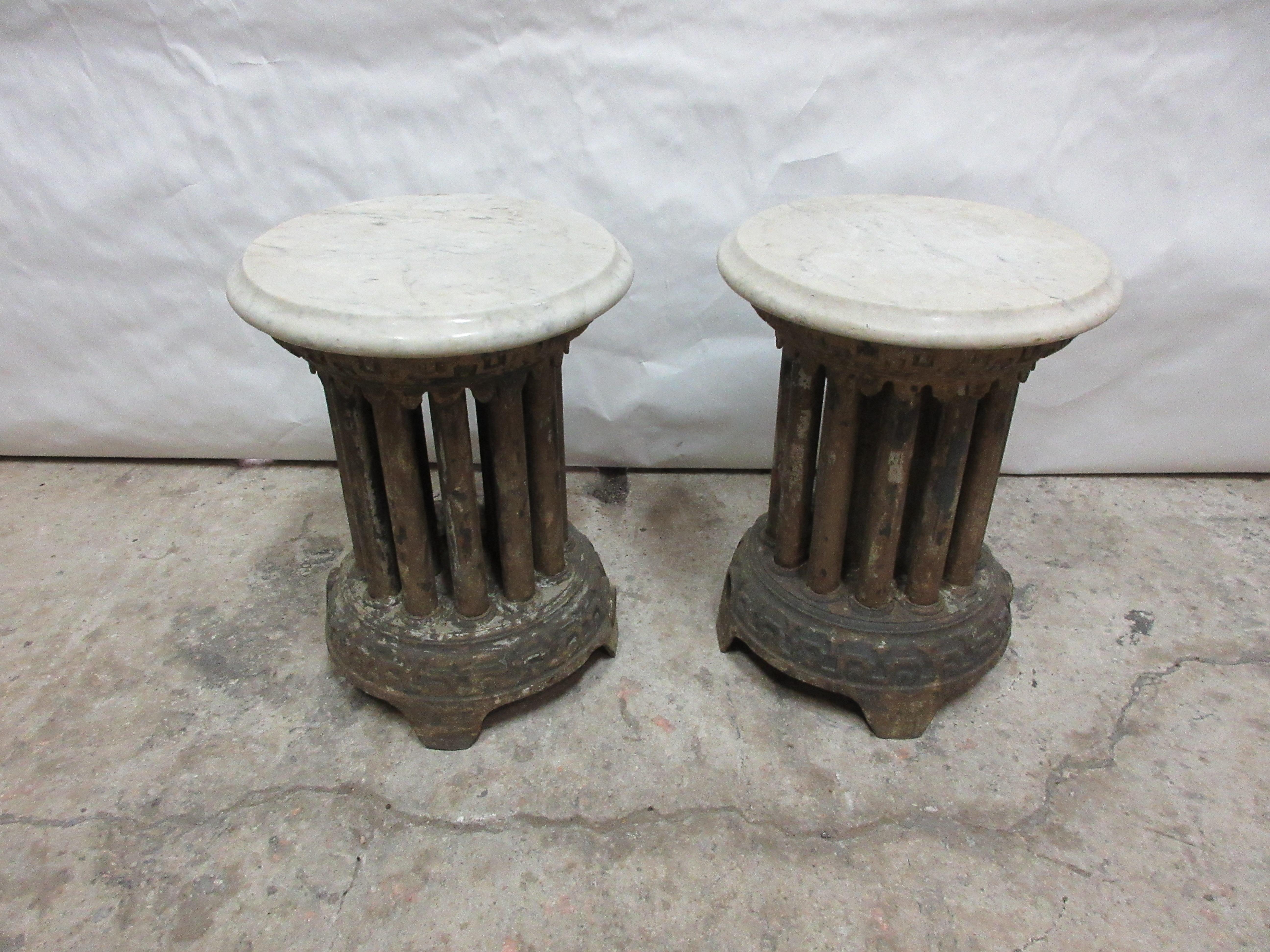 This is a one of a kind set of industrial side tables made out of Antique hot water radiators.