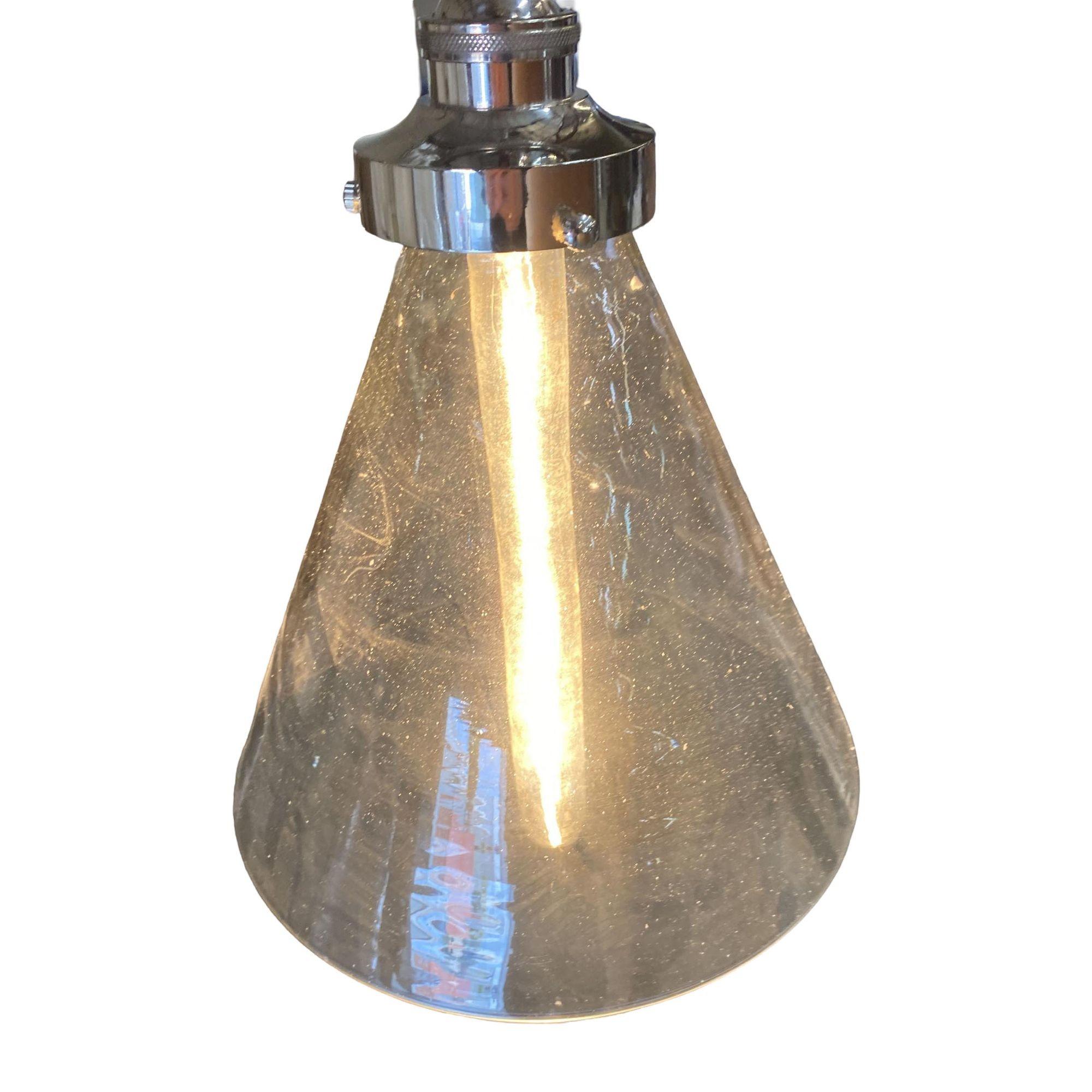 Industrial Silver Brushed Clear Glass Ceiling Pendant Light For Sale 2