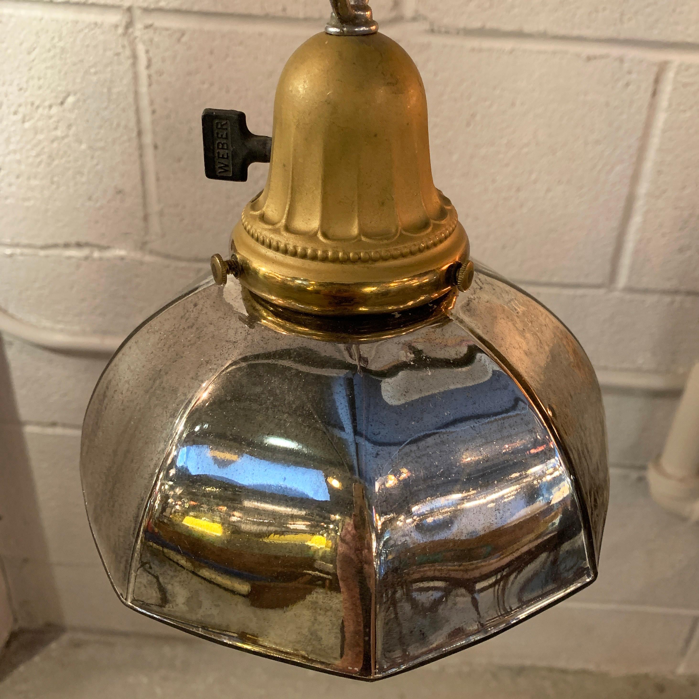 Industrial Silver Mercury Glass Pendant Light In Good Condition In Brooklyn, NY