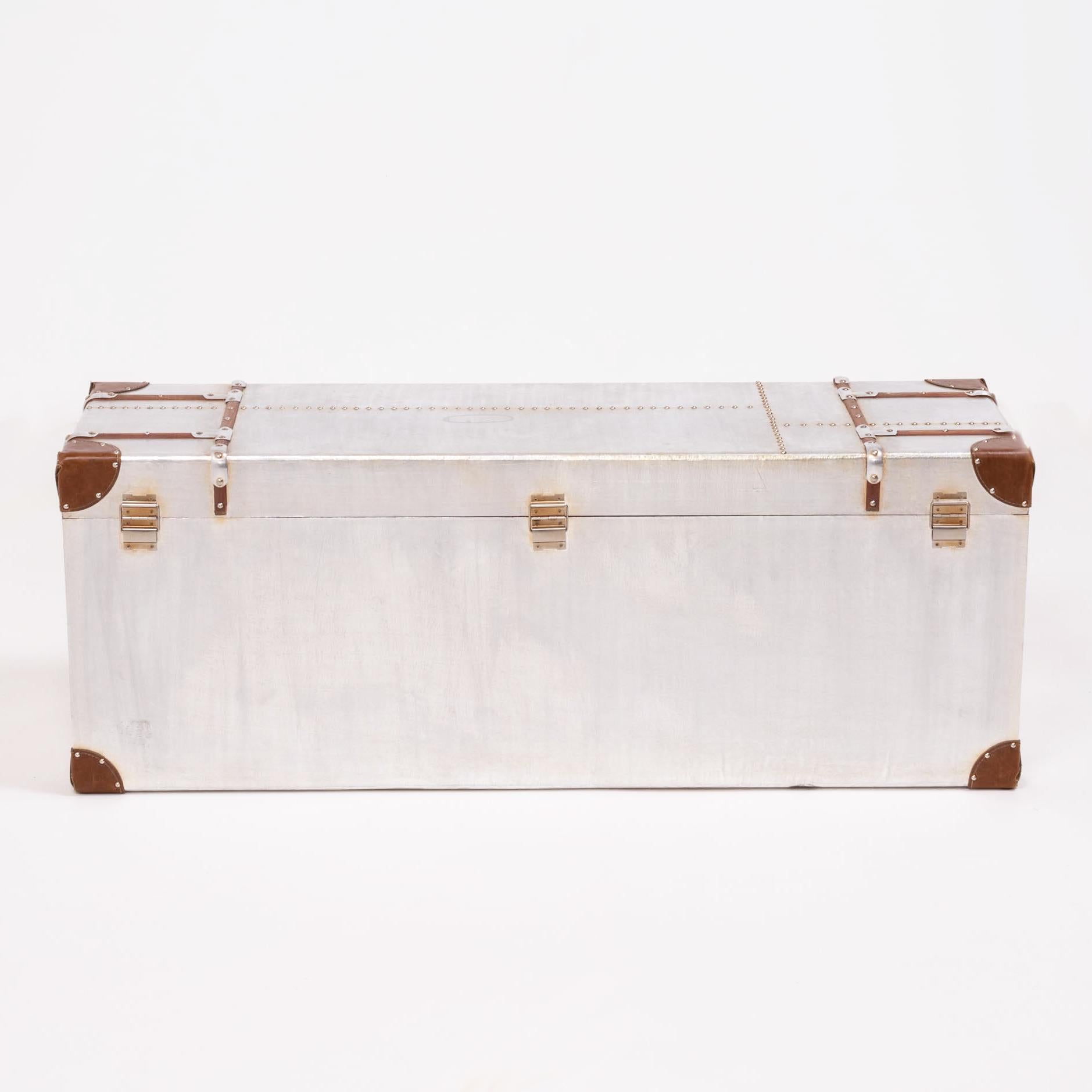 Wood Industrial Silver Storage Trunk with Drawer