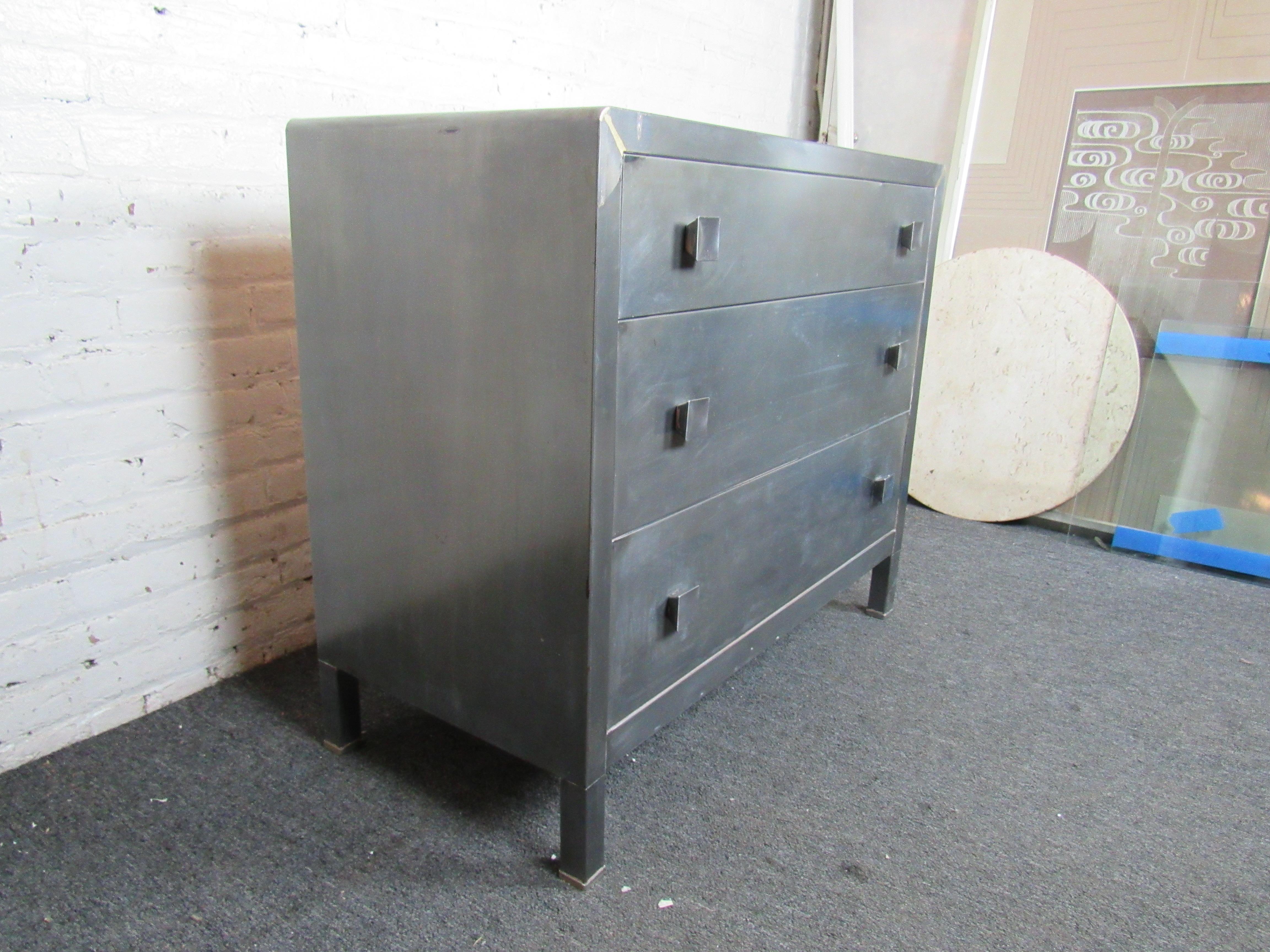 Simple yet striking industrial dresser. Refinished with a bare metal design. 
(Please confirm item location - NY or NJ - with dealer).
 