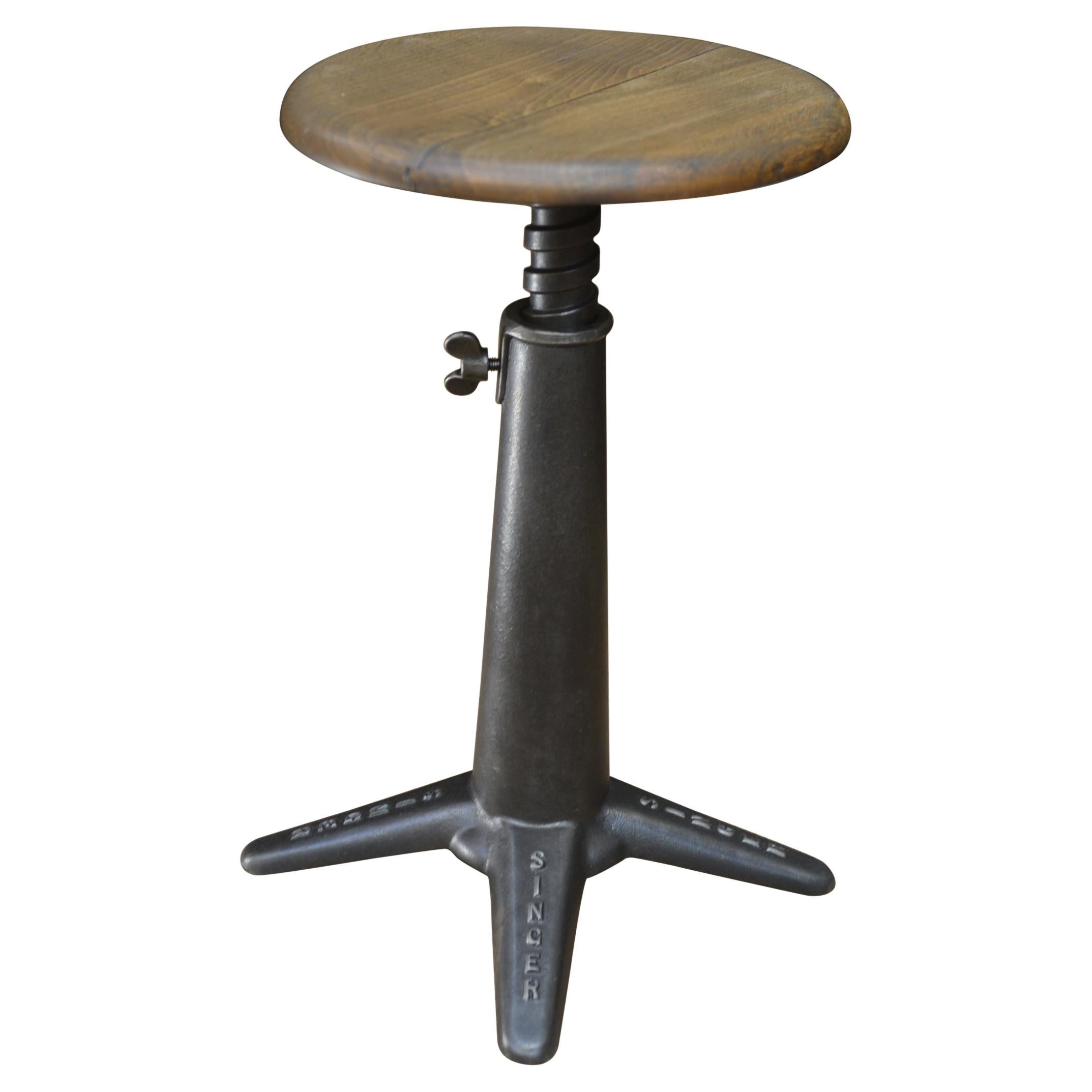 Industrial Singer Iron Adjustable Stool, circa 1950 For Sale