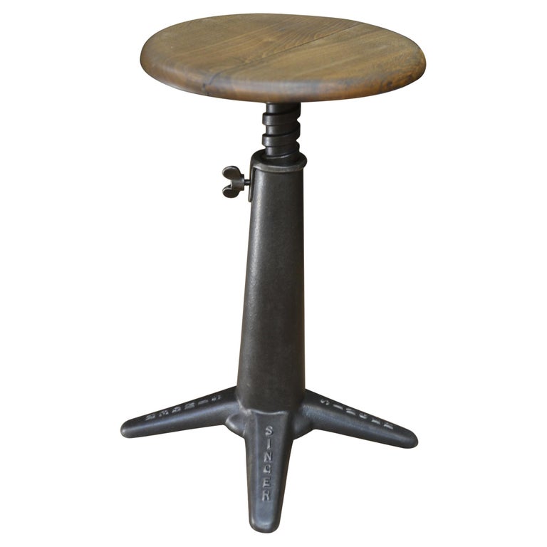 Industrial Singer Iron Adjustable Stool, circa 1950 For Sale at 1stDibs