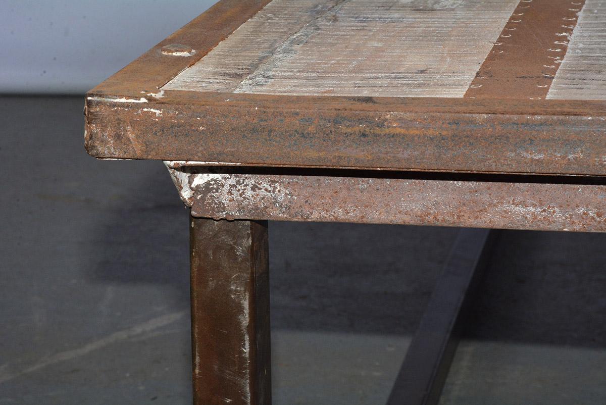 Industrial Slatted Wood Top Metal Base Coffee Table 5