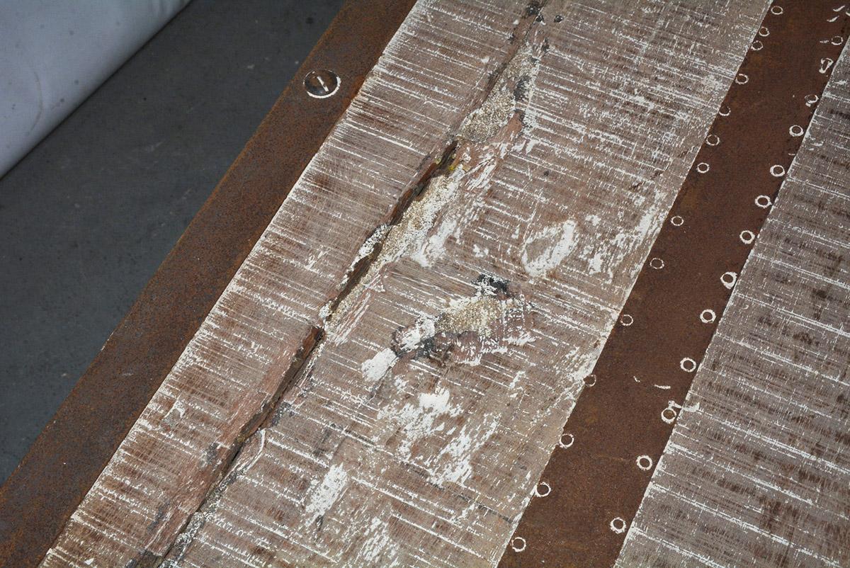 Industrial Slatted Wood Top Metal Base Coffee Table 2
