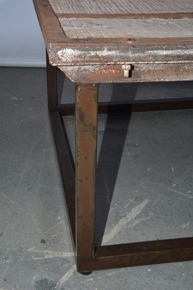 Industrial Slatted Wood Top Metal Base Coffee Table at 1stDibs