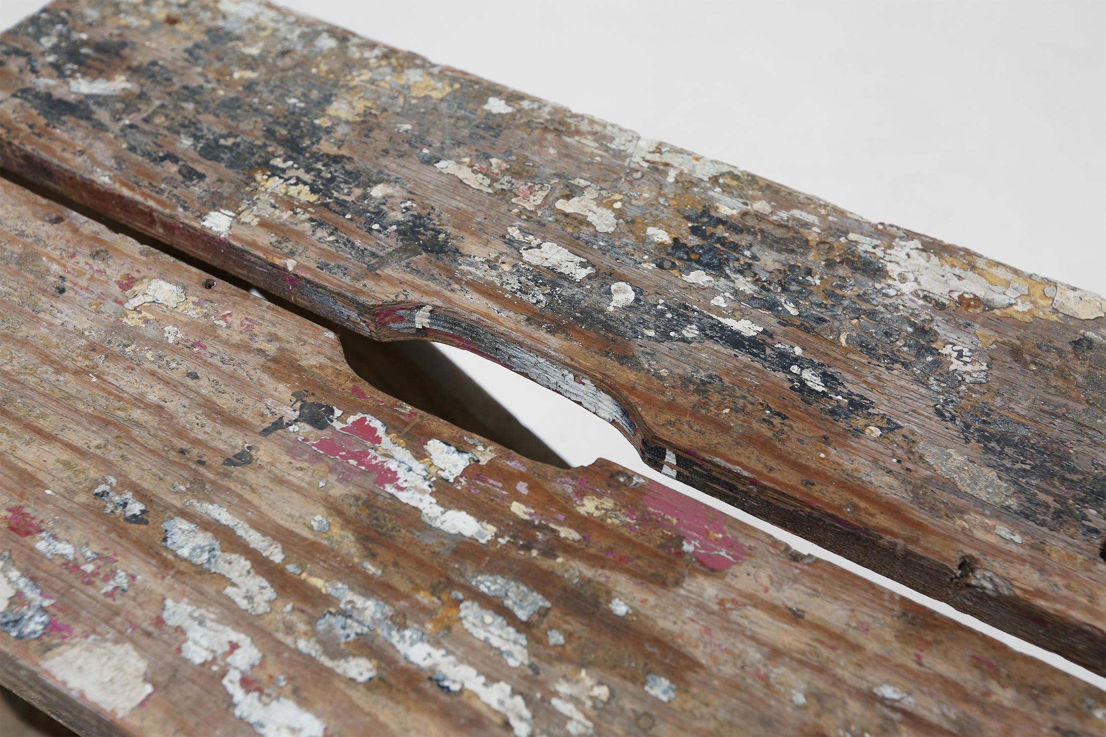 Industrial small stepladder in wood with old layers of paint, Belgium ca. 1920 For Sale 4