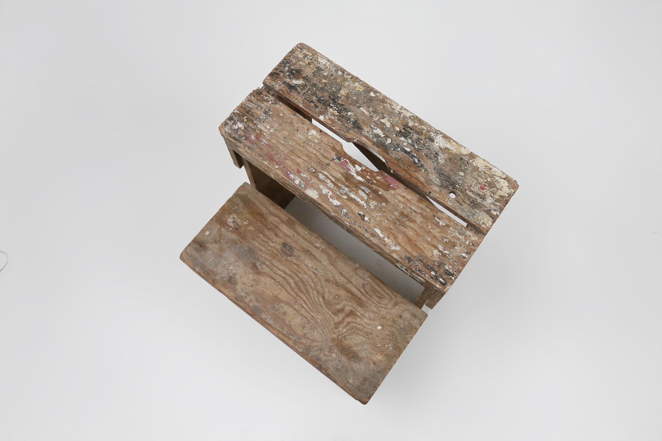 Industrial small stepladder in wood with old layers of paint, Belgium ca. 1920 For Sale 3