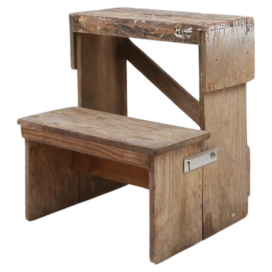 Industrial small stepladder in wood with old layers of paint, Belgium ca. 1920
