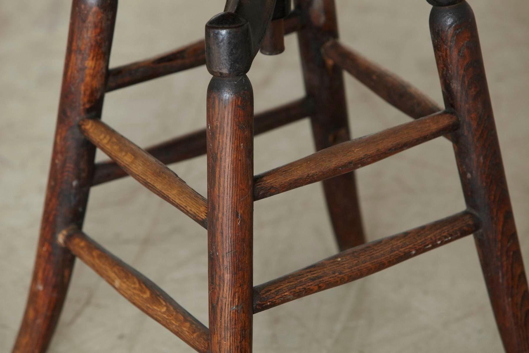Industrial Solid Oak and Iron Workshop Stool, circa 1940s 1