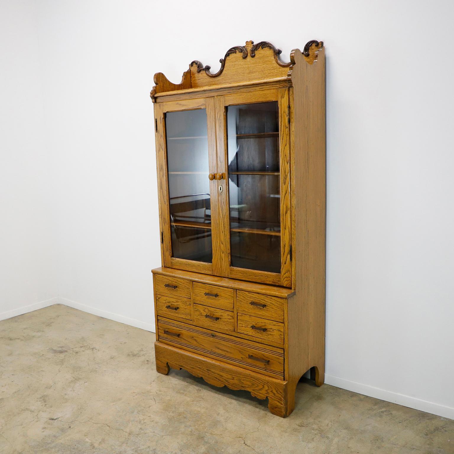 American Industrial Solid Oak Library Bookcase with Drawers For Sale