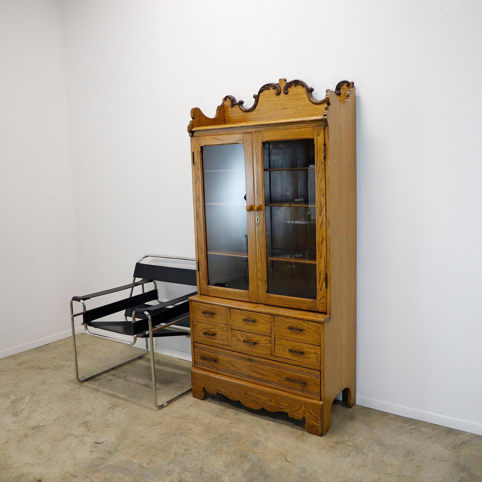 Mid-20th Century Industrial Solid Oak Library Bookcase with Drawers For Sale