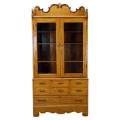 Industrial Solid Oak Library Bookcase with Drawers