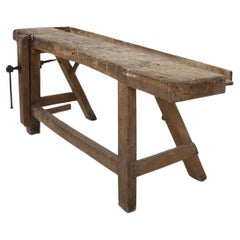 Industrial solid oak Workbench, Belgium ca. 1900