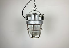 Industrial Soviet Cast Aluminium Bunker Pendant Light with Iron Grid, 1960s