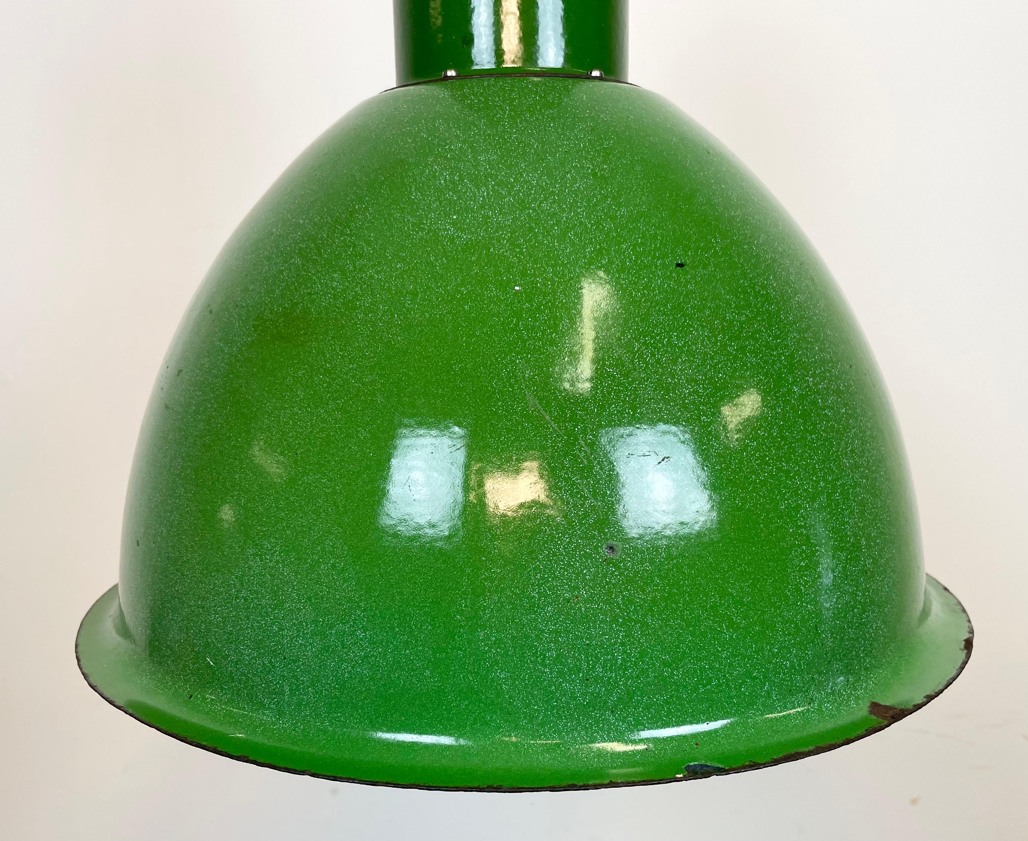 Russian Industrial Soviet Green Enamel Pendant Lamp, 1960s For Sale